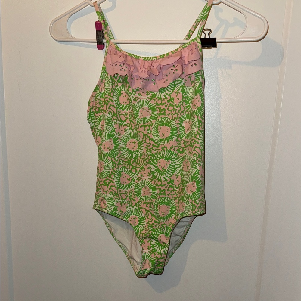 Floral One-Piece Swimsuit in Green and Pink